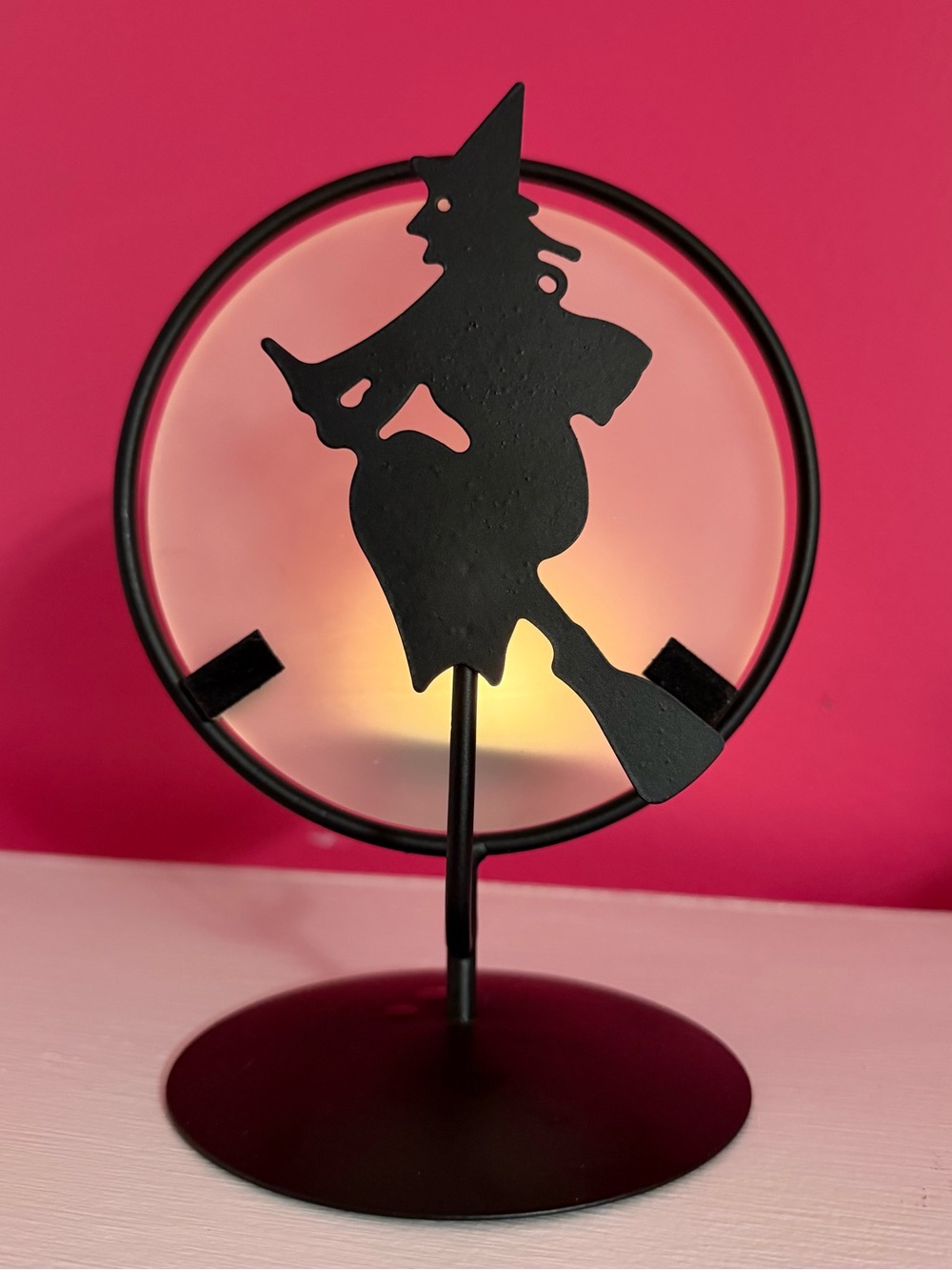 Halloween Decor vintage Pier 1 Witch on broom Tea light